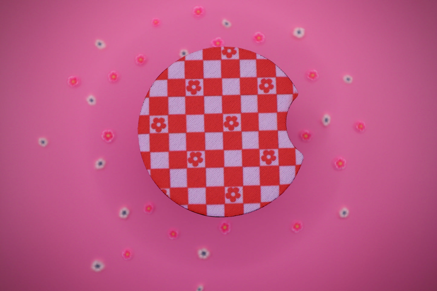 Floral Checkboard Car Coaster